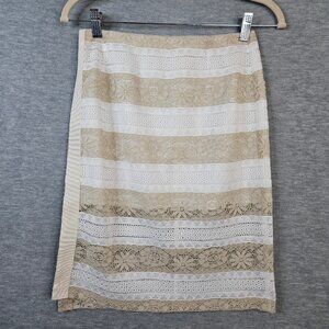 Blugirl Blumarine Women's White Beige Zipper Lined Split Mini Lace Skirt Size S